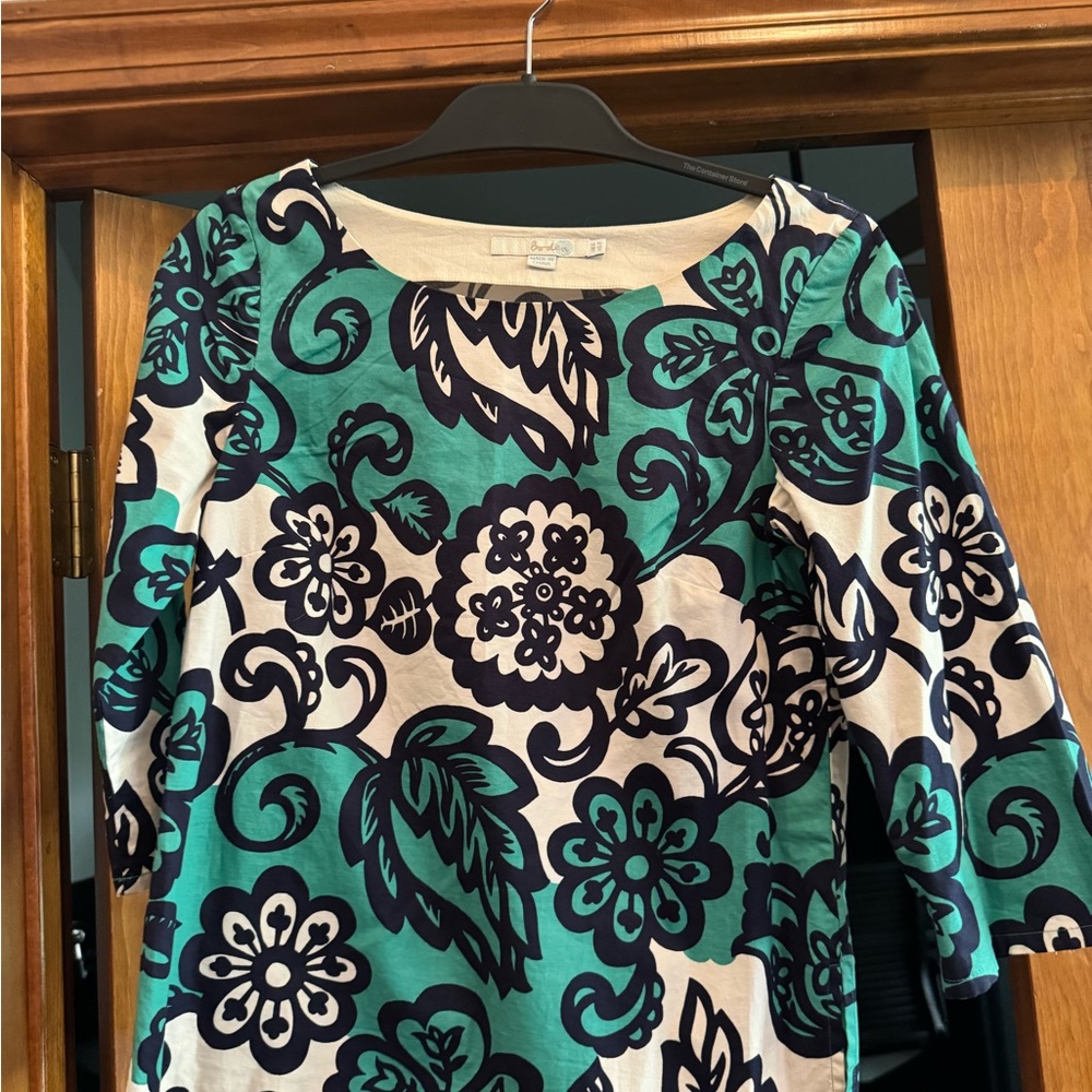 Boden Teal Navy Floral Scoop Neck Tunic